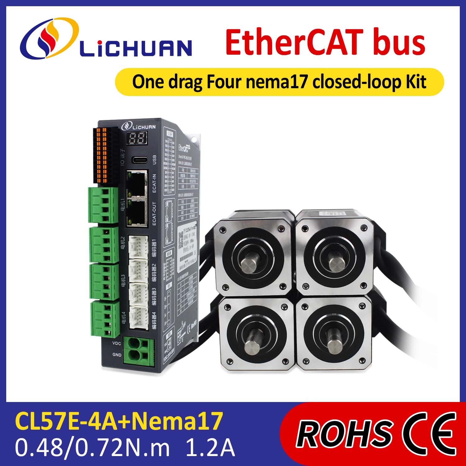 EtherCAT 2Phase Nema17 4-assige DC stappenmotordrivers met gesloten lus
