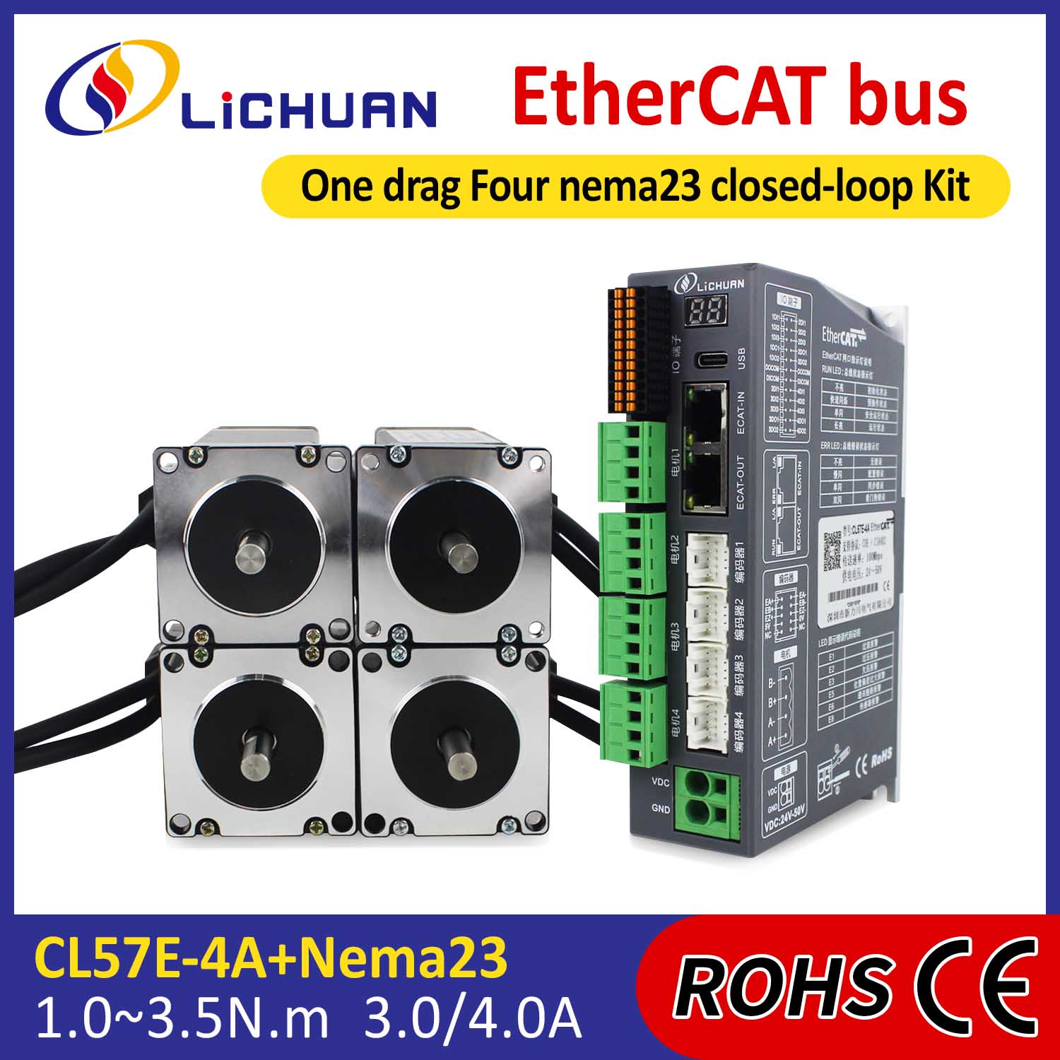 EtherCAT 2Phase Nema23 4-assige DC stappenmotordrivers met gesloten lus
