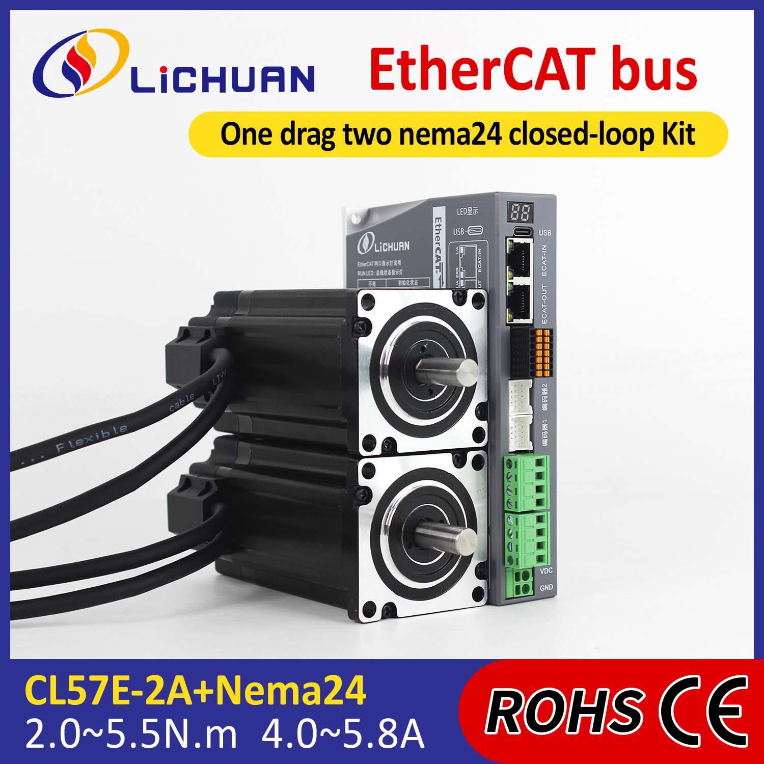 EtherCAT 2Phase Nema24 2-assige DC stappenmotordrivers met gesloten lus