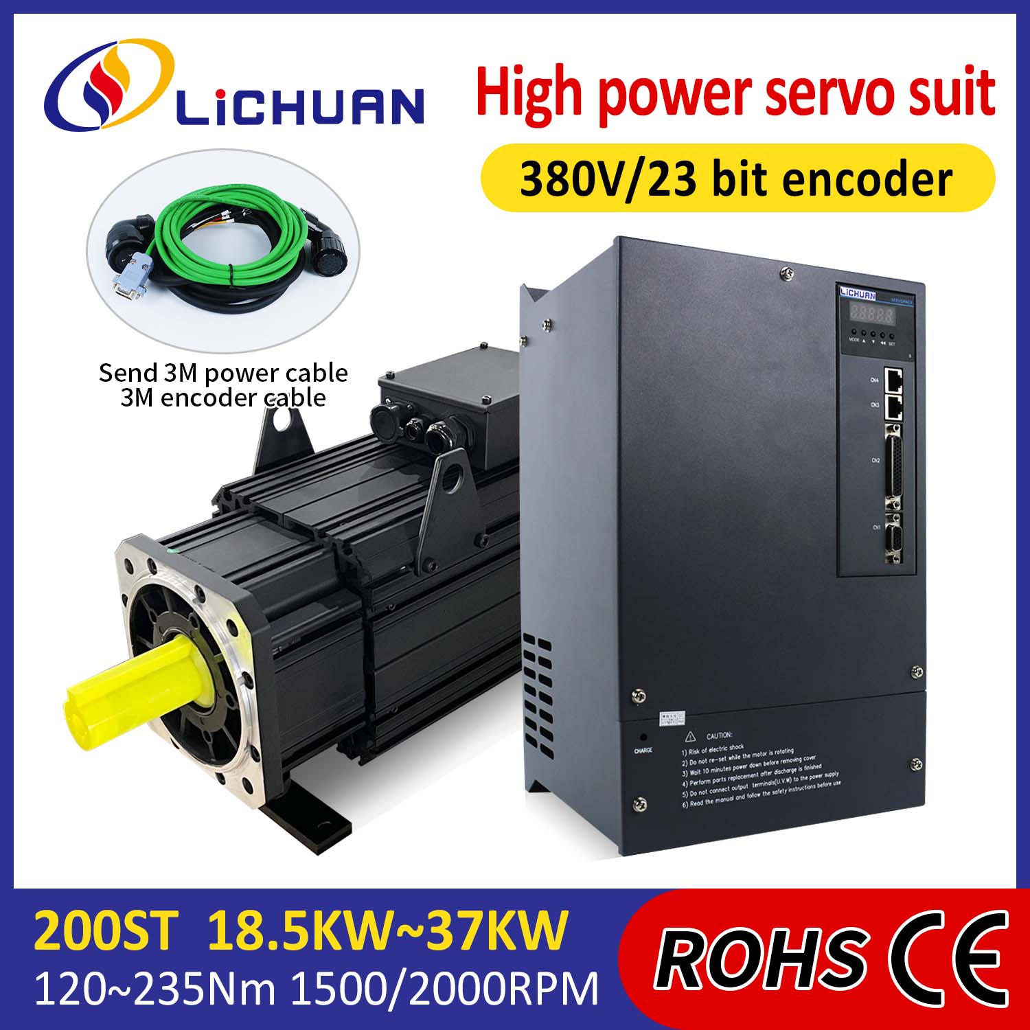 Lichuan AC Servomotor Drivers Kit HOGE VERMOGEN 191N.m 30KW AC380V 52A 1500/2000 RPM IP65